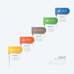 5 data step infographics timeline tab paper index template. Vector illustration abstract background. Can be used for workflow layout, banner, web design.