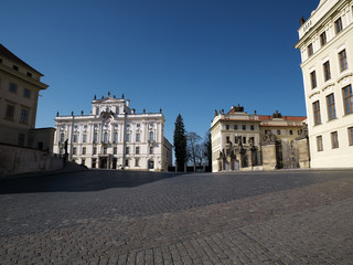 Obraz premium Emptiness on Hradcany Square in Prague due to coronavirus