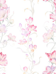 Oriental style painting, watercolor Painting of rose，seamless pattern, can be used for  floral poster, wrapping paper pattern , invite. Decorative greeting card or invitation design background