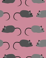 Gray mice on a pink background. Seamless pattern. Design for gift, greeting card, clothes and flyer. Pet shop, shelter and veterinary clinic.