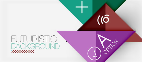 Abstract background, geometric business multicolored paper infographic - triangle frames for text, icons or graphics on light background with copyspace. Vector Illustration For Wallpaper, Banner