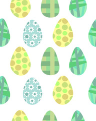 Easter. Colored eggs. Seamless pattern. Green design for cards, prints and clothes.