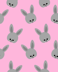 Easter bunnies on a pink background. Seamless pattern. Children's drawing. Design for cards, prints and clothes.