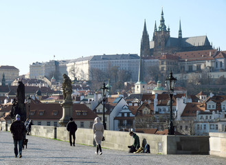 Naklejka na ściany i meble Emptiness on Charles Bridge in Prague due to coronavirus