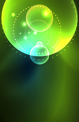 Neon shiny transparent glowing circles with light effects. Techno futuristic vector abstract background For Wallpaper, Banner, Background, Card, Book Illustration, landing page