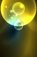 Neon shiny transparent glowing circles with light effects. Techno futuristic vector abstract background For Wallpaper, Banner, Background, Card, Book Illustration, landing page