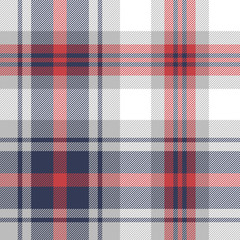 Seamless check plaid pattern vector. Scottish tartan plaid large background in blue, grey, red, white for flannel shirt, blanket, duvet cover, or other summer autumn winter textile print.