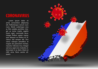 coronavirus fly over map of France within national flag,vector illustration