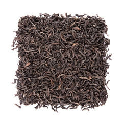 Dry black tea leaves isolated on white background