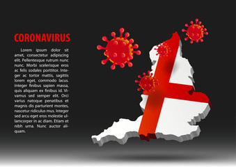 coronavirus fly over map of England within national flag,vector illustration