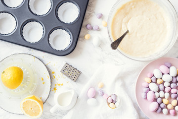 Process of preparation glazed Easter cupcakes