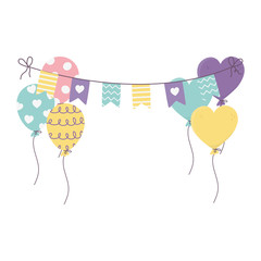 happy day, balloons pennants decoration ribbon