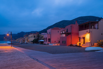 Fototapeta na wymiar Night scene in Varigotti seaside village and tourist destination in Liguria region, Italy