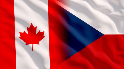 Waving Czech Republic and Canada National Flags with Fabric Texture