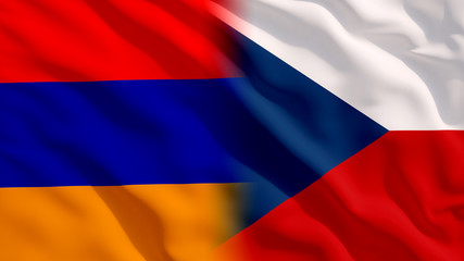 Waving Czech Republic and Armenia National Flags with Fabric Texture