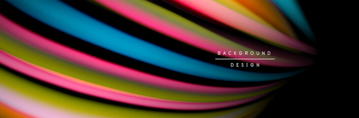 Сolorful flow poster. Wave liquid lines and shapes in black color background. Vector Illustration