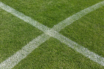 Chalk marking on the football soccer field