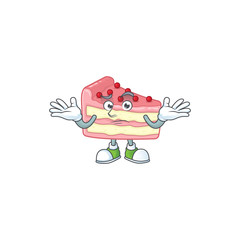 An image of strawberry slice cake in grinning mascot cartoon style