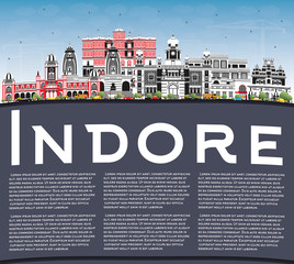 Naklejka premium Indore India City Skyline with Gray Buildings, Blue Sky and Copy Space.