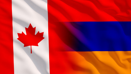 Waving Canada and Armenia National Flags with Fabric Texture