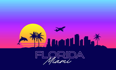 Naklejka premium Miami Florida VIce City Synthwave