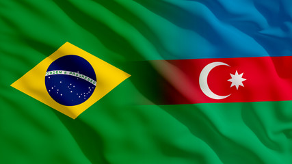 Waving Brazil and Azerbaijan National Flags with Fabric Texture