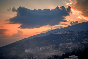 View of Tawang town during golden hours