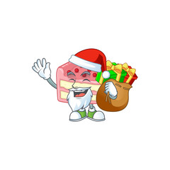 Santa strawberry slice cake Cartoon character design with sacks of gifts