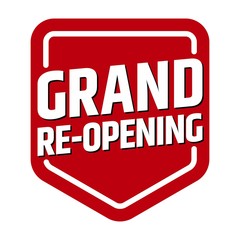Grand re-opening sign with arrow down direction. Vector icon design illustration on white background.