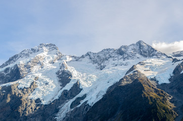 Close-up of the snow on the Mount Cook in New Zealand
