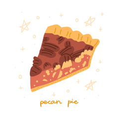 Pecan pie illustration, isolated