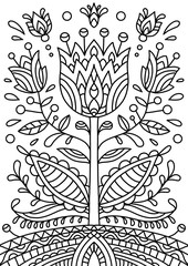 Fantastic flower coloring book for children and adults. Stylish ornaments. Dood and Zen, meditation, relaxation.
