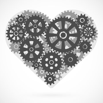 Heart with gears inside. Love mechanism concept.
