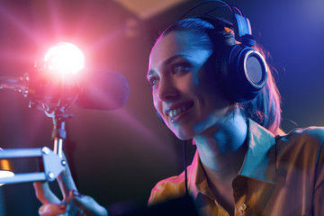 Young radio host at the broadcasting station