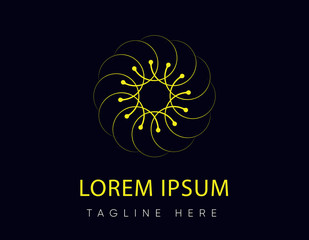 Illustration vector graphic of abstract rounded logo on dark blue background. Minimalist logo design. Round circle colorful abstract techno logo vector Illustration. Vector Illustration EPS10.