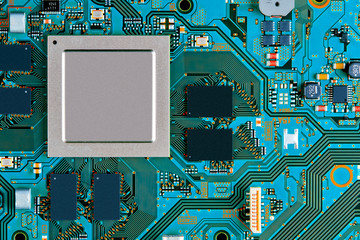 Electronic circuit board close up.