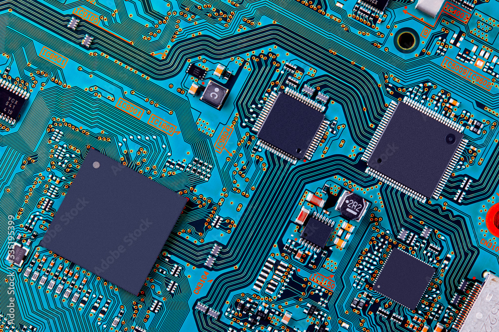 Poster electronic circuit board close up.