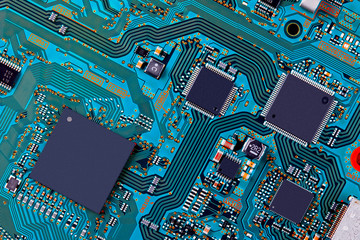 Electronic circuit board close up.