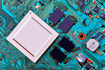Electronic circuit board close up.