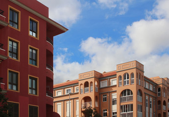 Fototapeta na wymiar Beautiful architectural style of contemporary apartment buildings (Tenerife, Spain)