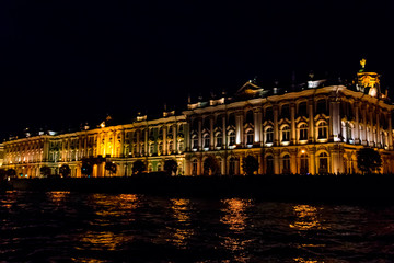 Fototapeta na wymiar Night view of Winter Palace in St. Petersburg, Russia. View from the Neva river
