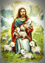 Obraz na płótnie Canvas calm jesus messiah and resurrection with nature background - illustration