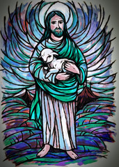 Fototapeta na wymiar calm jesus messiah and resurrection with nature background - illustration