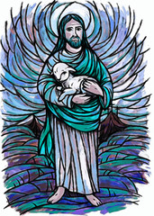 Fototapeta na wymiar calm jesus messiah and resurrection with nature background - illustration