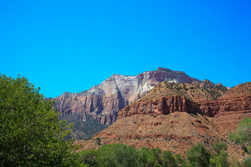 Fototapeta premium Utah / USA - August 22, 2015: The mountains landscape in Zion National Park, Utah, USA