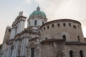 Old and New Cathedral in Piazza Paolo VI, Lombardy, Italy.