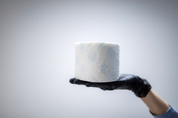 Coronavirus COVID-19 hysteria with toilet paper / illustrative presentation about real panic stockpiling.