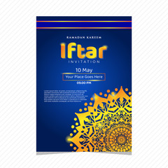 Obraz premium Iftar party celebration concept flyer. Vector Illustration. Islamic Holy Month, Ramadan Kareem. Typography template for text