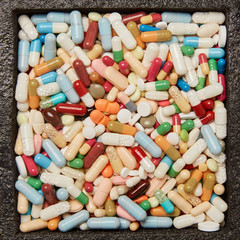 Lots of colorful medicines drugs and pills
