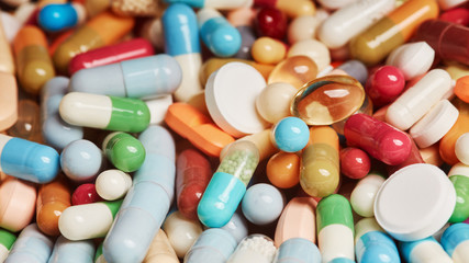 Many drugs and tablets in close-up